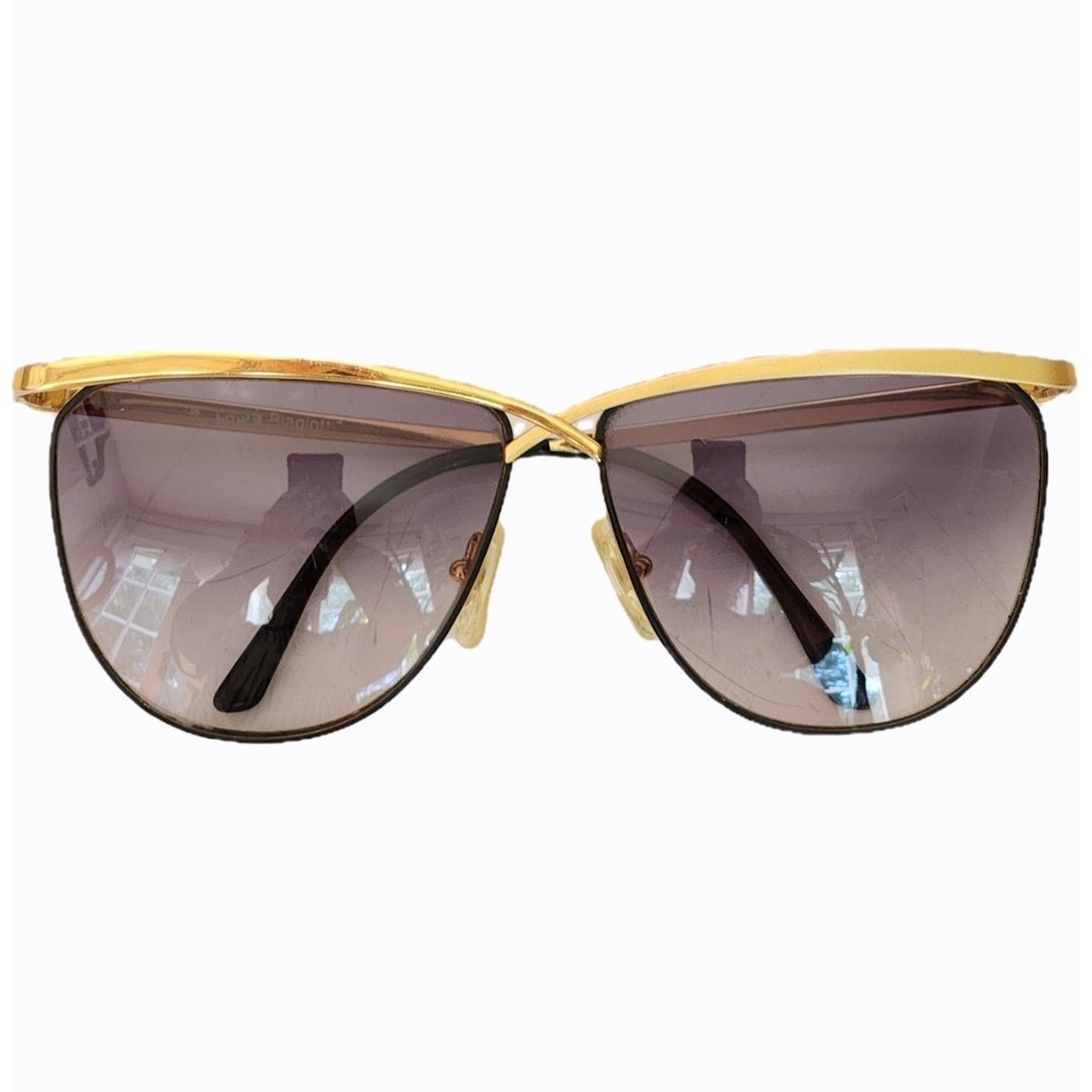 Laura Biagiotti Vintage Gold Crossover Sunglasses‎ Purple Gradient Lens Italy